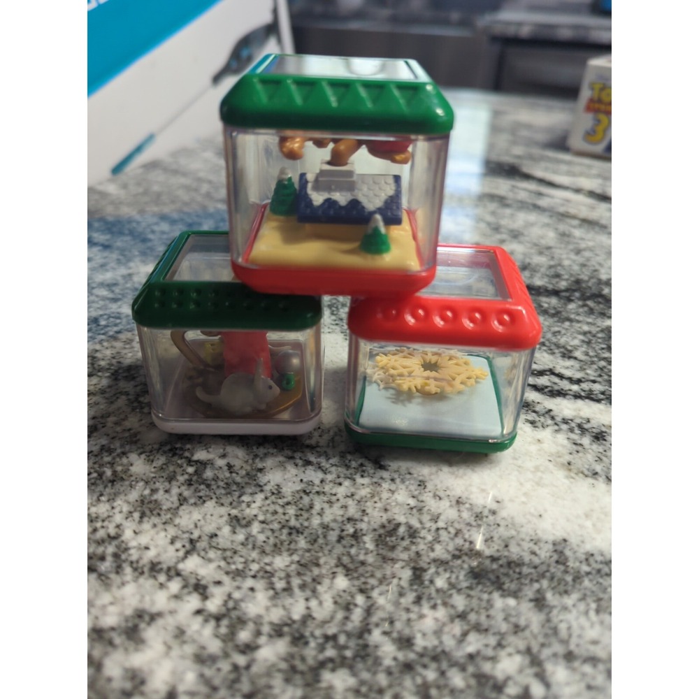 3 VTG Fisher Price Peek a Boo Christmas Twirling Blocks Santa Sensory Toys
